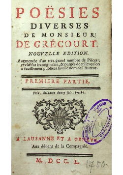 Poesies Diverses de Monsieur de Grecourt Część I i II 1750 r.