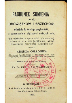 Rachunek sumienia co do obowiązków i grzechów Miniatura 1909 r.