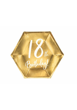 Talerzyki 18th Birthday złote 20cm 6szt