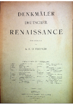 Denkmaler Deutscher Renaissance VII 25 kart 1885 r.
