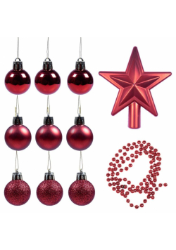 Bombki + gwiazda + łańcuch czerwone 11el