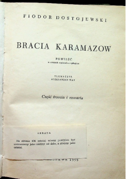 Bracia Karamazow Część trzecia i czwarta