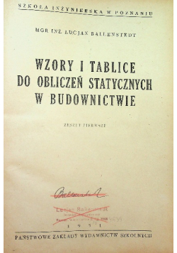 Wzory i tablice do obliczeń statycznych w budownictwie