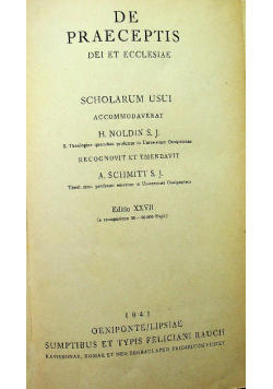 De Praeceptis dei et Ecclesiae Summa Theologiae Moralis Iuxta Codicem Iuris Canonici 1941 r.