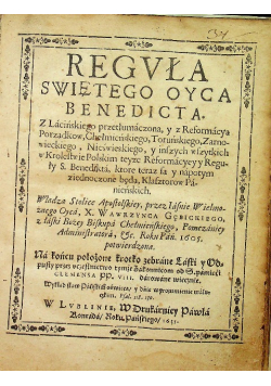 Regvła Swiętego Oyca Benedicta 1635 r.