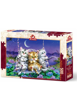 Puzzle 500 Kocięta huśtające się w blasku księżyca