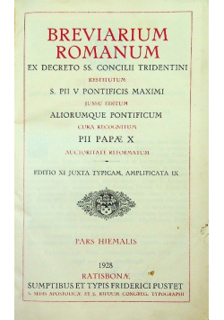 Breviarium Romanum Pars Hiemalis  1928 r.