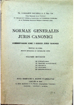 Normae generales juris canonici Volumen Secundum 1949 r.