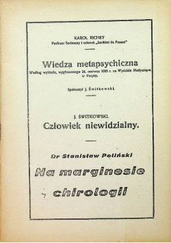 Wiedza metapsychiczna / Człowiek niewidzialny / Na marginesie chirologii