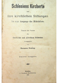 Schlesiens Kirchorte und ihre kirchlichen Stiftungen 1902 r