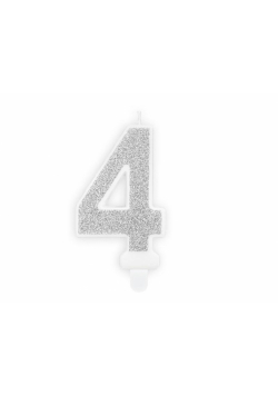 Świeczka urodzinowa 4 srebrna 7cm