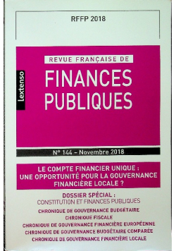 Revue Francaise De Finances Publiques N 144 - Novembre 2018